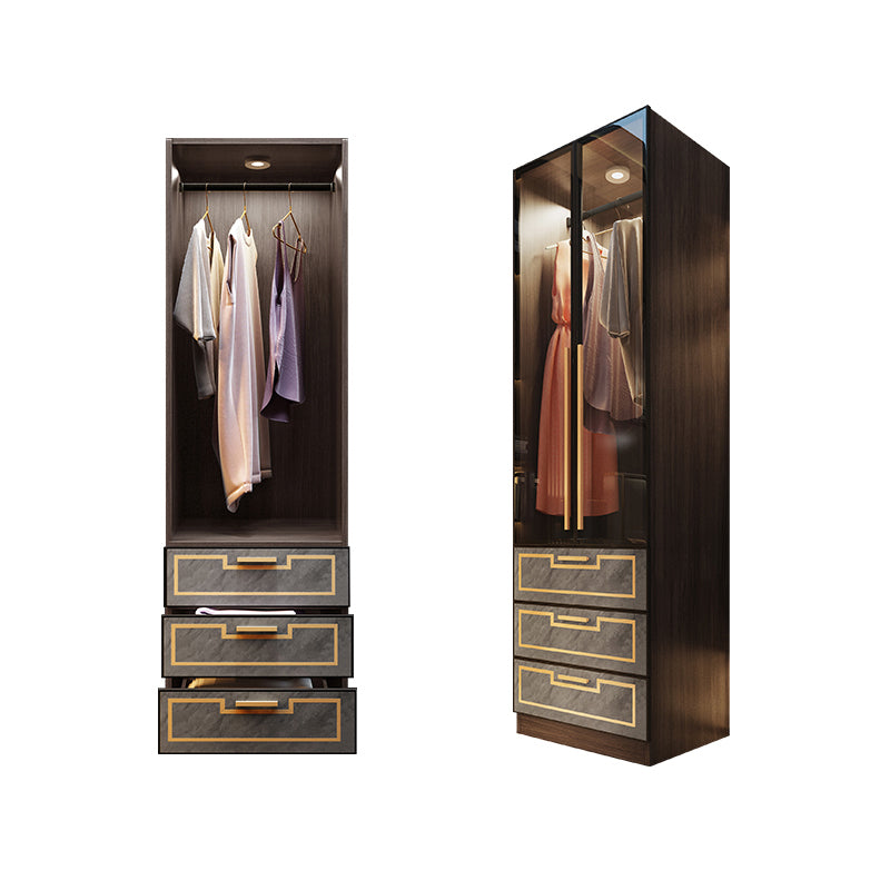 Grey Glass Door Armoire with Garment Rod Modern Storage Cabinet for Bedroom