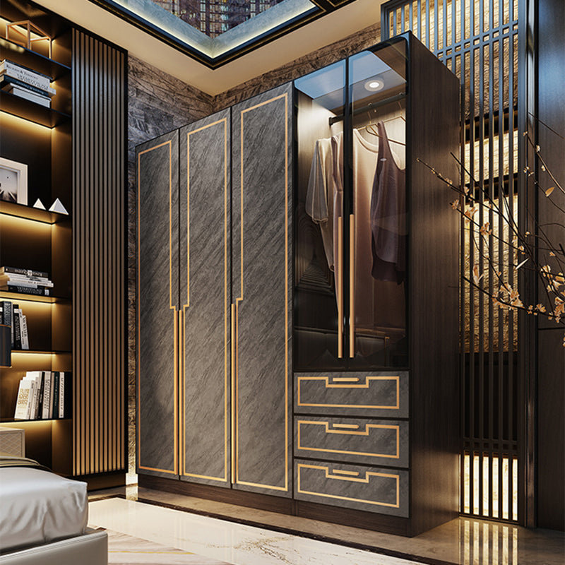 Grey Glass Door Armoire with Garment Rod Modern Storage Cabinet for Bedroom