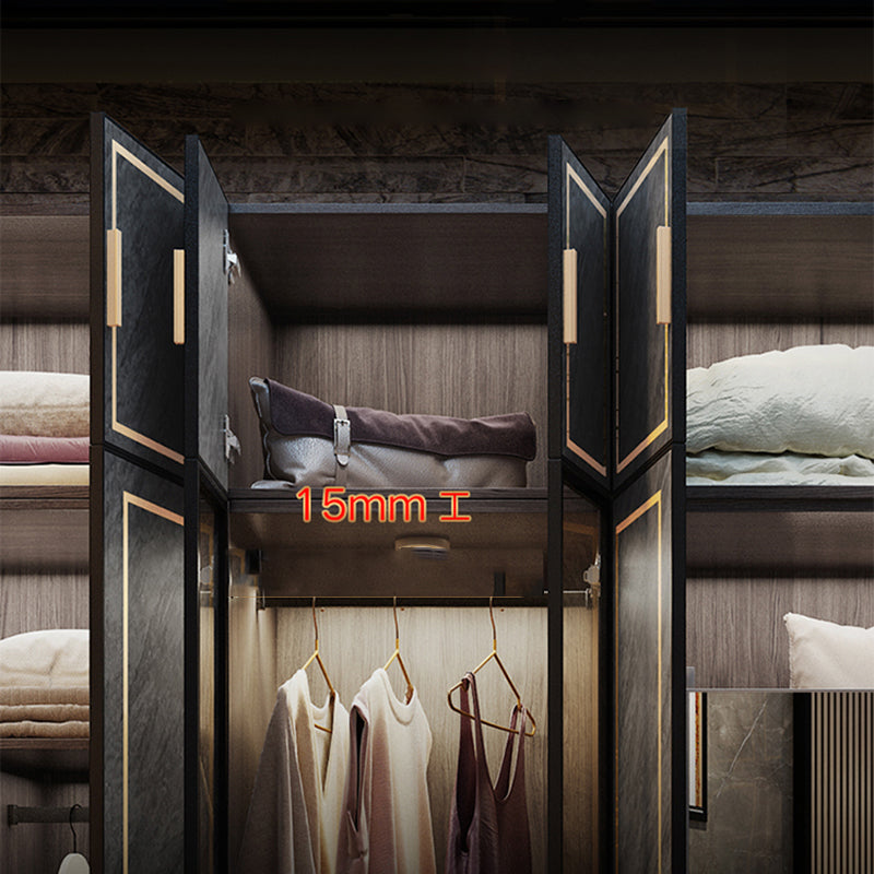 Grey Glass Door Armoire with Garment Rod Modern Storage Cabinet for Bedroom