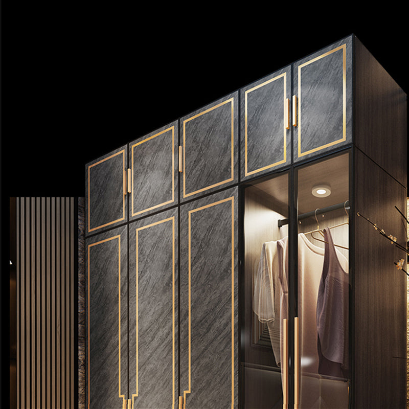 Grey Glass Door Armoire with Garment Rod Modern Storage Cabinet for Bedroom