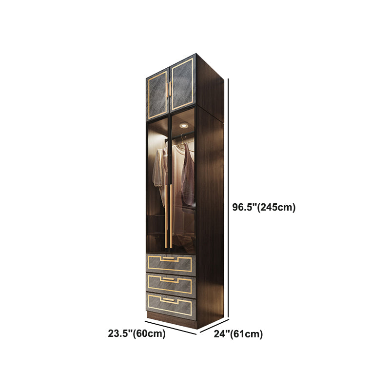 Grey Glass Door Armoire with Garment Rod Modern Storage Cabinet for Bedroom