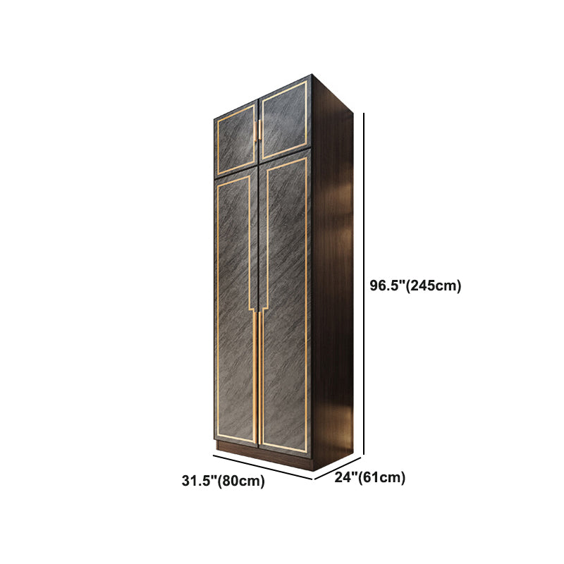 Grey Glass Door Armoire with Garment Rod Modern Storage Cabinet for Bedroom