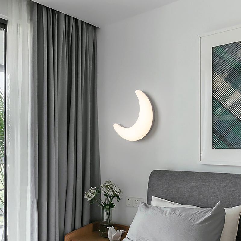 Moon Shape Wall Lamp 1-Light LED Wall Mount Lamp with Plastic Shade for Bedroom