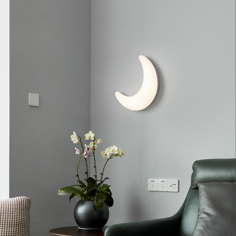 Moon Shape Wall Lamp 1-Light LED Wall Mount Lamp with Plastic Shade for Bedroom