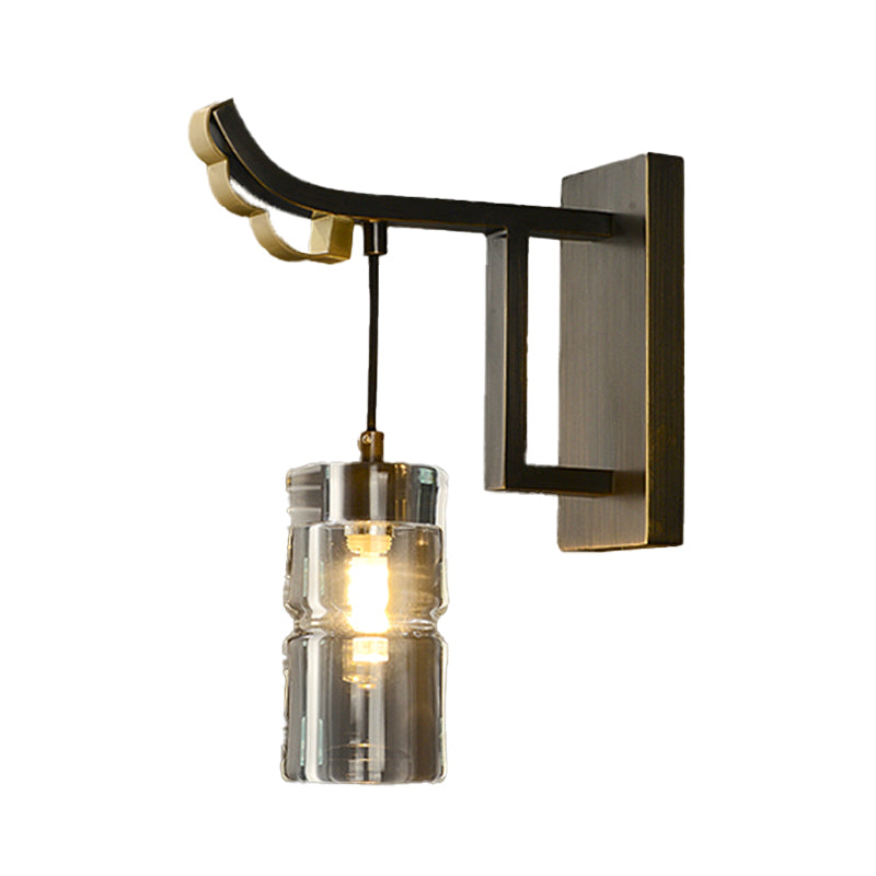 Modern Metal Wall Sconce Cylinder Shape Wall Light with Crystal Shade for Bedroom