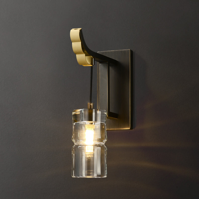 Modern Metal Wall Sconce Cylinder Shape Wall Light with Crystal Shade for Bedroom