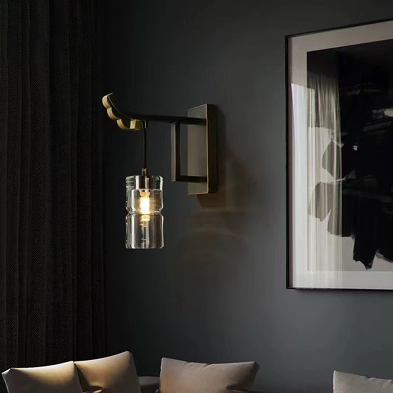 Modern Metal Wall Sconce Cylinder Shape Wall Light with Crystal Shade for Bedroom