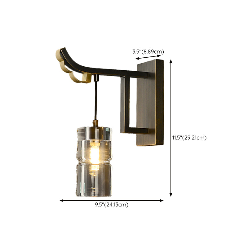 Modern Metal Wall Sconce Cylinder Shape Wall Light with Crystal Shade for Bedroom
