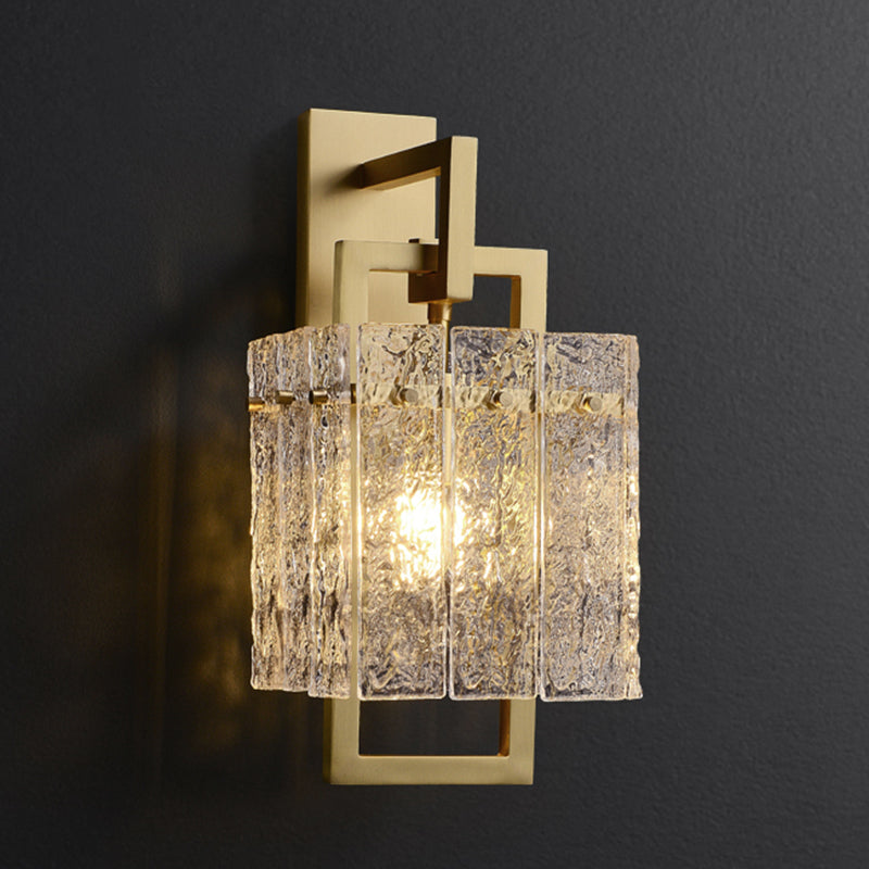 Modern Metal Wall Sconce Rectangle Shape Wall Light with Glass Shade for Bedroom