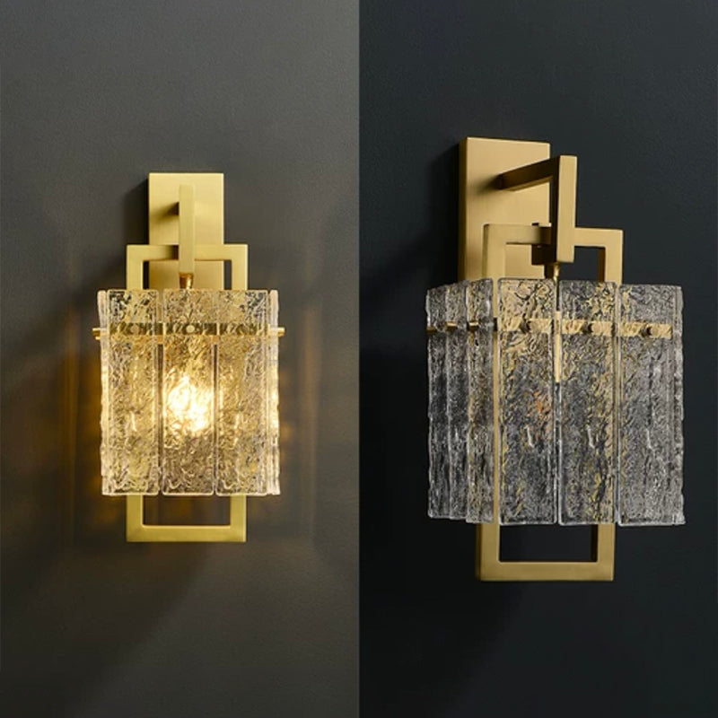 Modern Metal Wall Sconce Rectangle Shape Wall Light with Glass Shade for Bedroom