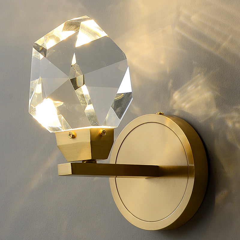 Modern Metal Wall Sconce Geometric Shape Wall Light with Crystal Shade for Bedroom