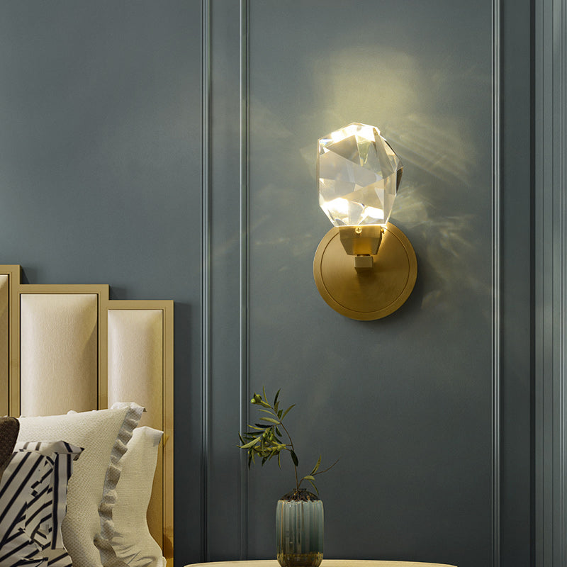 Modern Metal Wall Sconce Geometric Shape Wall Light with Crystal Shade for Bedroom