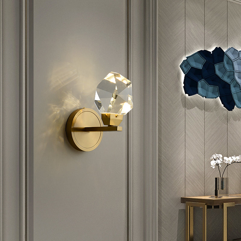 Modern Metal Wall Sconce Geometric Shape Wall Light with Crystal Shade for Bedroom