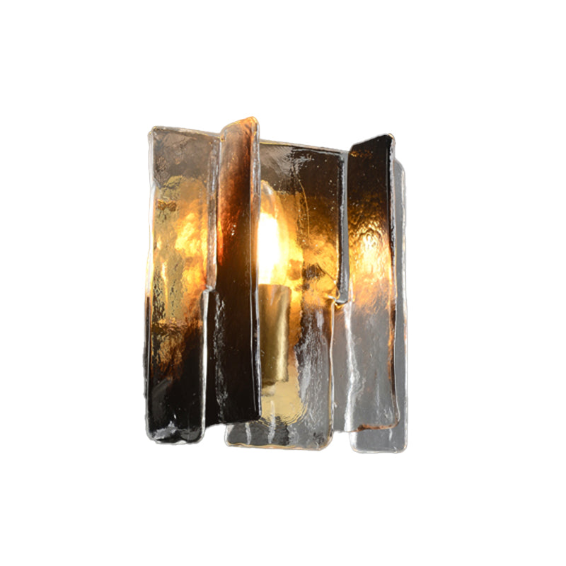 Modern Metal Wall Sconce Geometric Shape Wall Light with Glass Shade for Bedroom