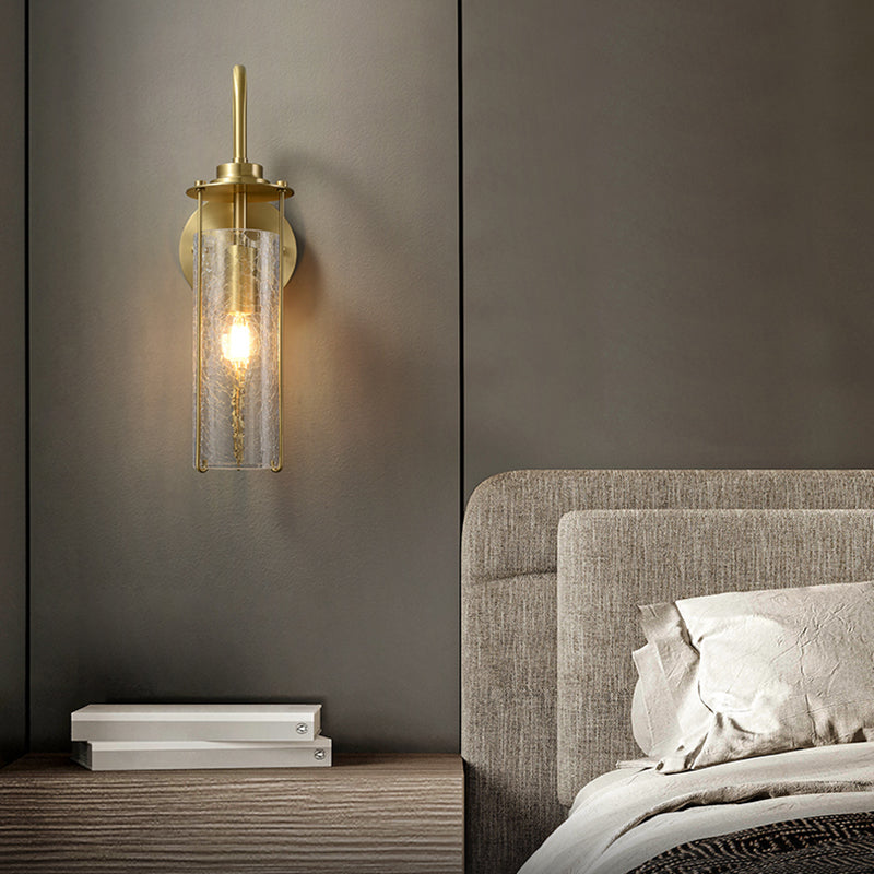 Modern Metal Wall Sconce Cylinder Shape Wall Light with Glass Shade for Bedroom
