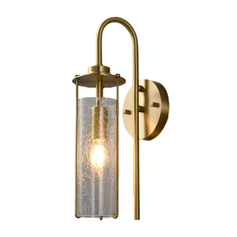Modern Metal Wall Sconce Cylinder Shape Wall Light with Glass Shade for Bedroom