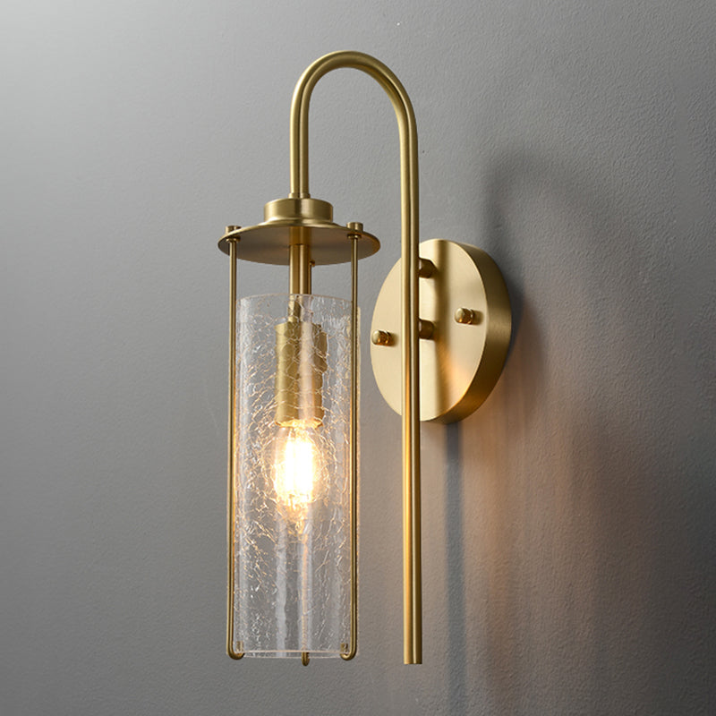 Modern Metal Wall Sconce Cylinder Shape Wall Light with Glass Shade for Bedroom