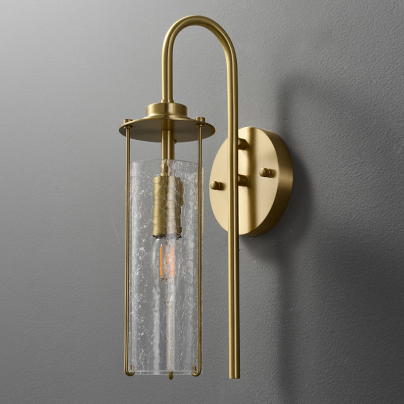 Modern Metal Wall Sconce Cylinder Shape Wall Light with Glass Shade for Bedroom