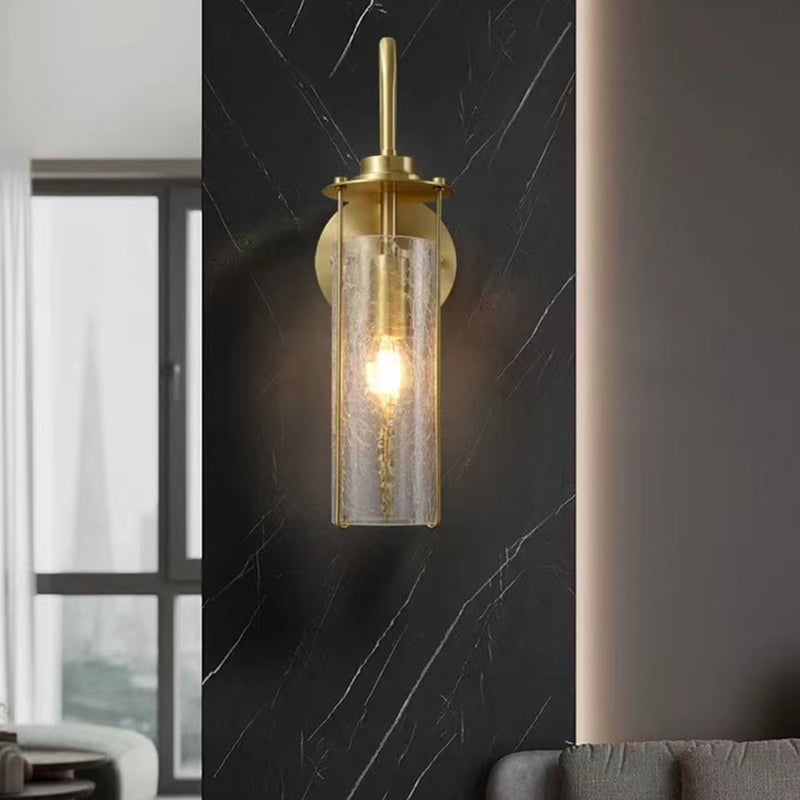 Modern Metal Wall Sconce Cylinder Shape Wall Light with Glass Shade for Bedroom