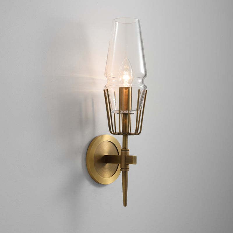 Metal Modern Wall Sconce Geometric Shape Wall Light with Glass Shade for Bedroom