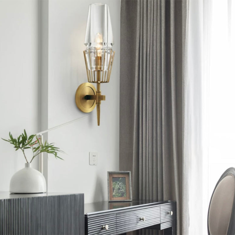 Metal Modern Wall Sconce Geometric Shape Wall Light with Glass Shade for Bedroom