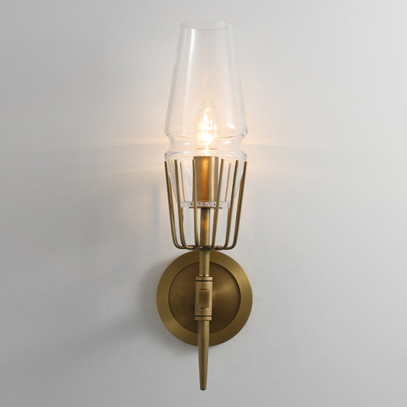 Metal Modern Wall Sconce Geometric Shape Wall Light with Glass Shade for Bedroom