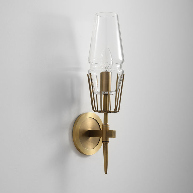 Metal Modern Wall Sconce Geometric Shape Wall Light with Glass Shade for Bedroom