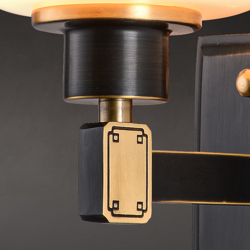 Modern Metal Wall Sconce Lantern Shape Wall Light with Glass Shade for Bedroom