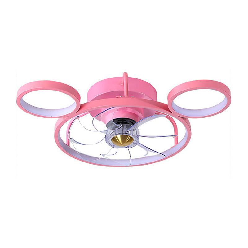 7-Blade Metal Ceiling Fan Children Pink Fan with Light for Room