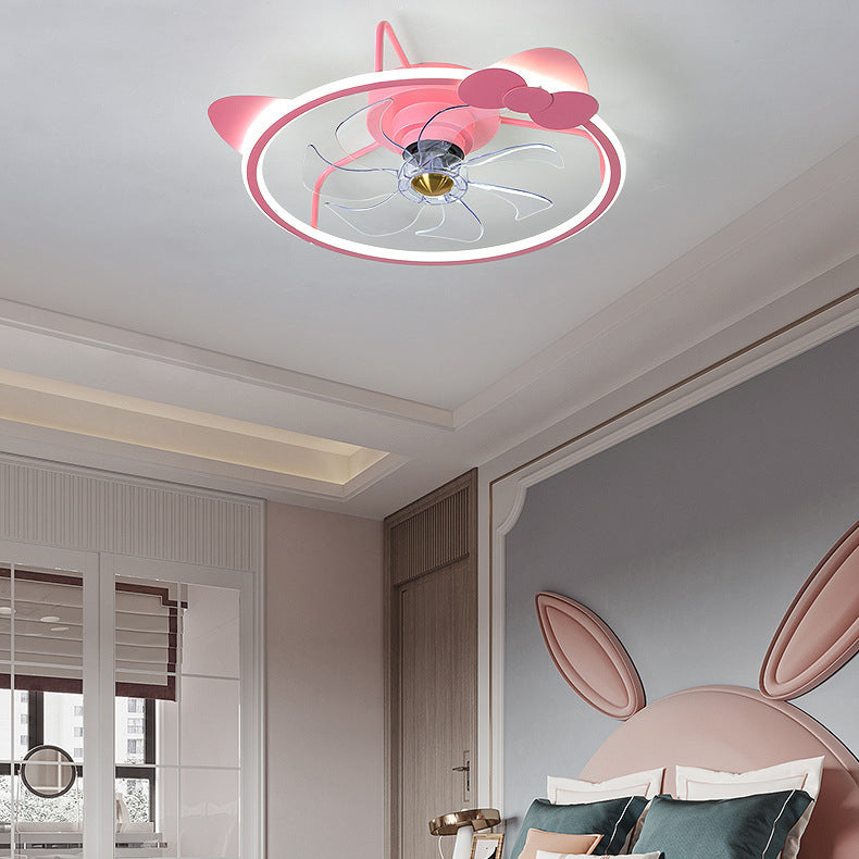 7-Blade Metal Ceiling Fan Children Pink Fan with Light for Room