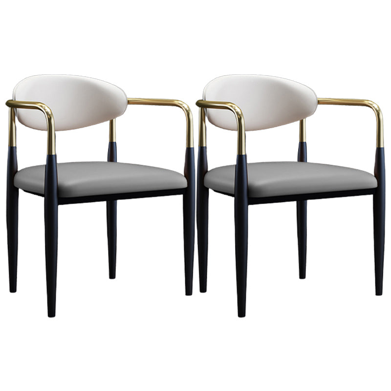 Metallic Finish Side Chair with Arms Metal Industrial Dining Chair