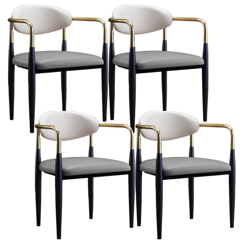 Metallic Finish Side Chair with Arms Metal Industrial Dining Chair