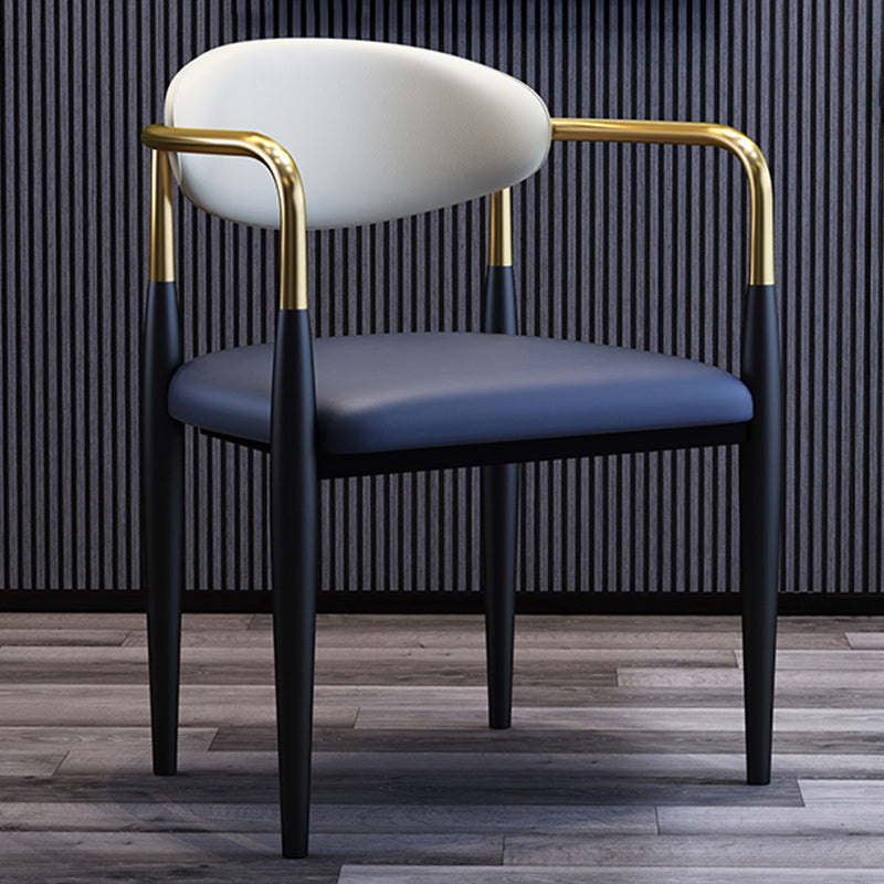 Metallic Finish Side Chair with Arms Metal Industrial Dining Chair