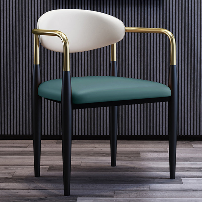 Metallic Finish Side Chair with Arms Metal Industrial Dining Chair