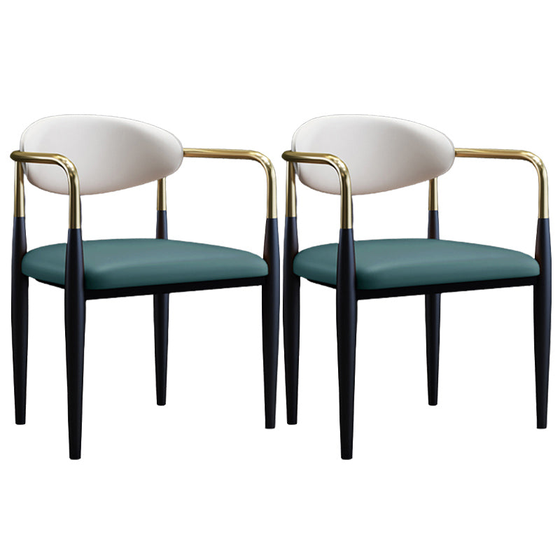 Metallic Finish Side Chair with Arms Metal Industrial Dining Chair