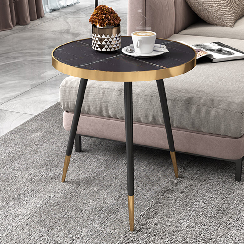 Modernistic Metal 3 Legs End Table Round Slate Top Side End Table