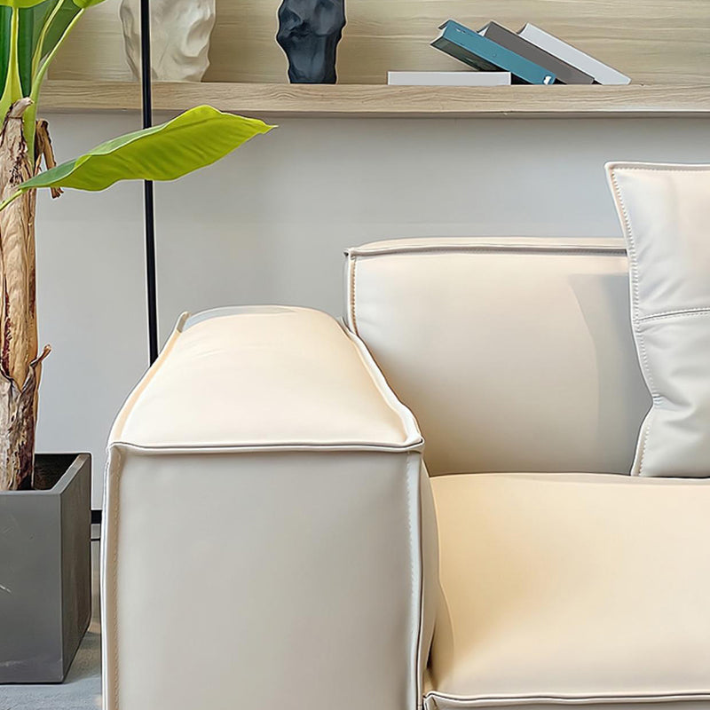Modern 4-seat Square Arm Sofa 110.23" Wide Beige Faux Leather Sofa