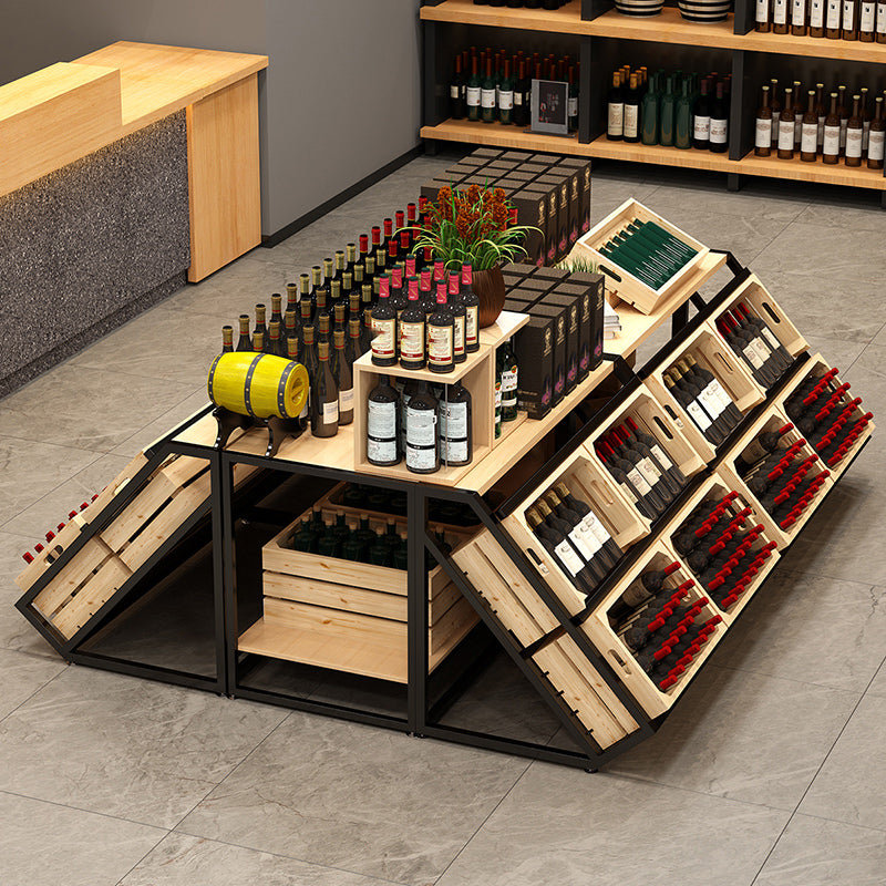 Freestanding Wooden Wine Rack Bottle Industrial Bottle Rack in Natural Wood