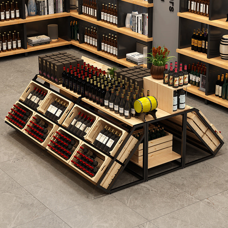 Freestanding Wooden Wine Rack Bottle Industrial Bottle Rack in Natural Wood