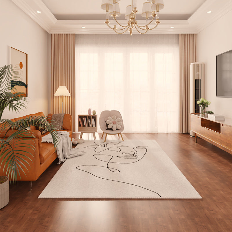 Line Art Rug Rectangle Shape Stain Resistant Rug for Home Decor