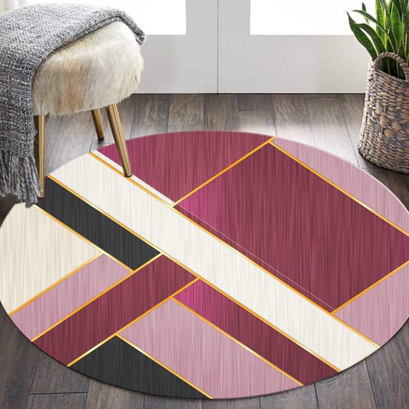 Modern Style Geometric Pattern Rug Circular Shape Stain Resistant Rug for Home Decor