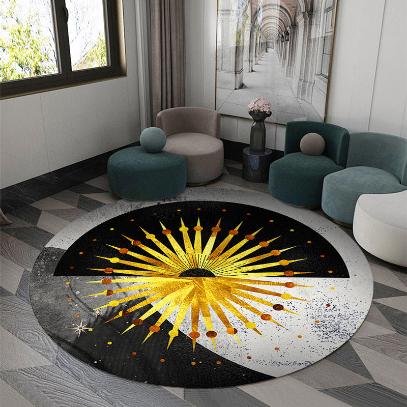Circular Shape Rug Living Room Lattice Carpet Polyester Washable Area Rug