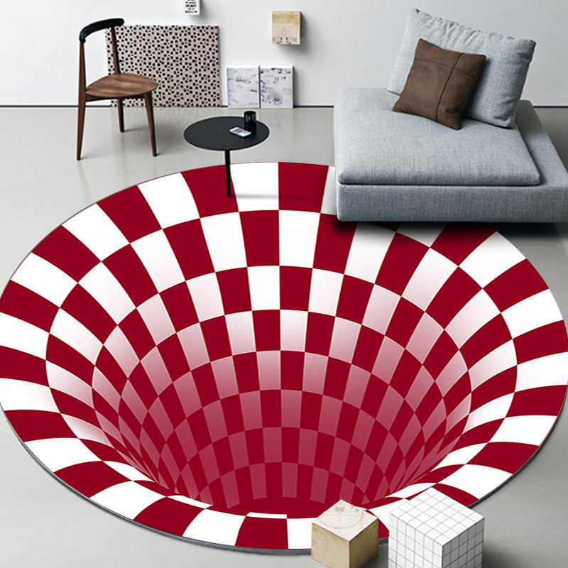 Circular Shape Rug Living Room Lattice Carpet Polyester Washable Area Rug