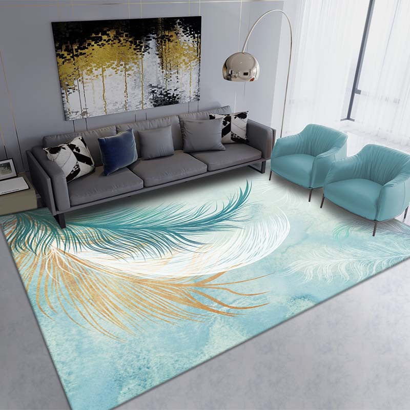 Geometric Pattern Rug Rectangle Shape Stain Resistant Polyester Rug for Home Decor