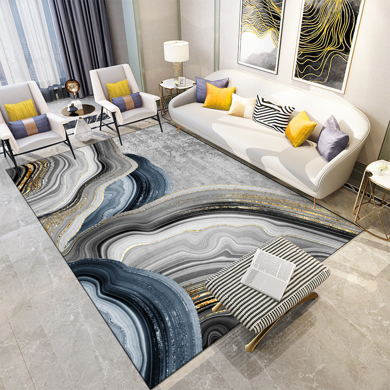 Geometric Pattern Rug Rectangle Shape Stain Resistant Polyester Rug for Home Decor