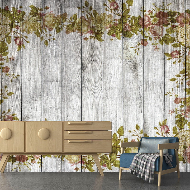 Plant Printed Wood Resistant Mural Wallpaper Environment Friendly Sleeping Room Wall Mural