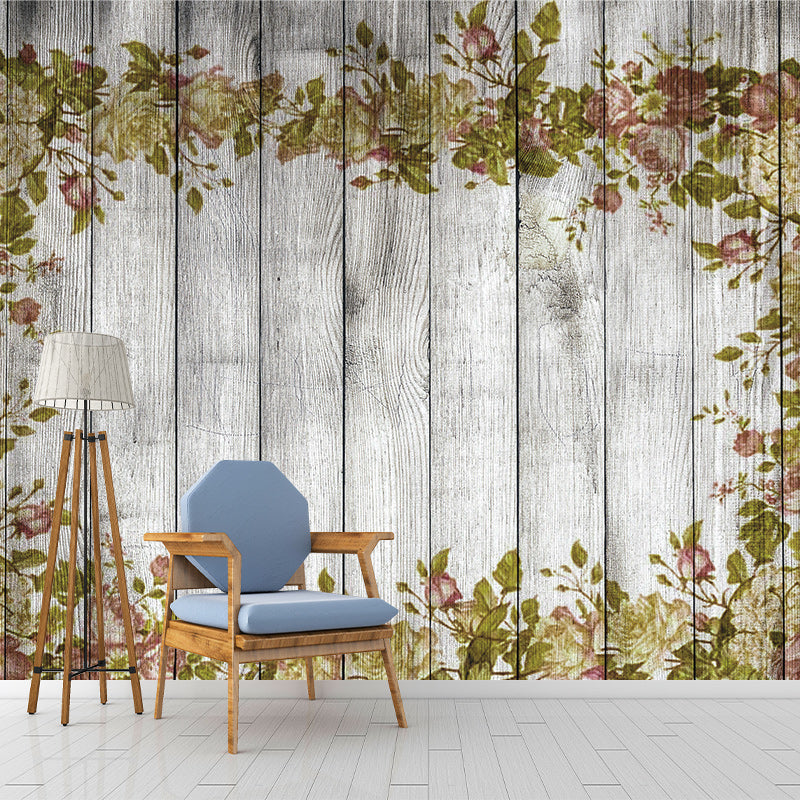 Plant Printed Wood Resistant Mural Wallpaper Environment Friendly Sleeping Room Wall Mural