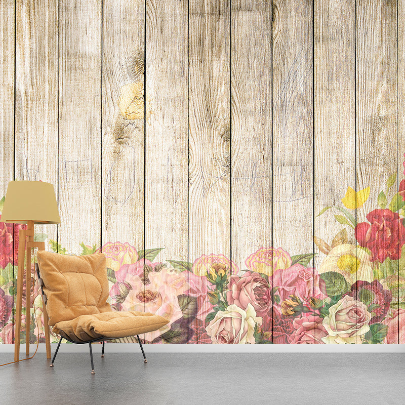 Illustration Wall Mural Wallpaper Plant Printed Wood Sitting Room Wall Mural