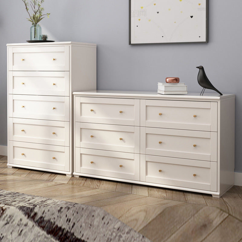 Glam White Chest Bedroom Solid Wood Storage Chest with Drawers