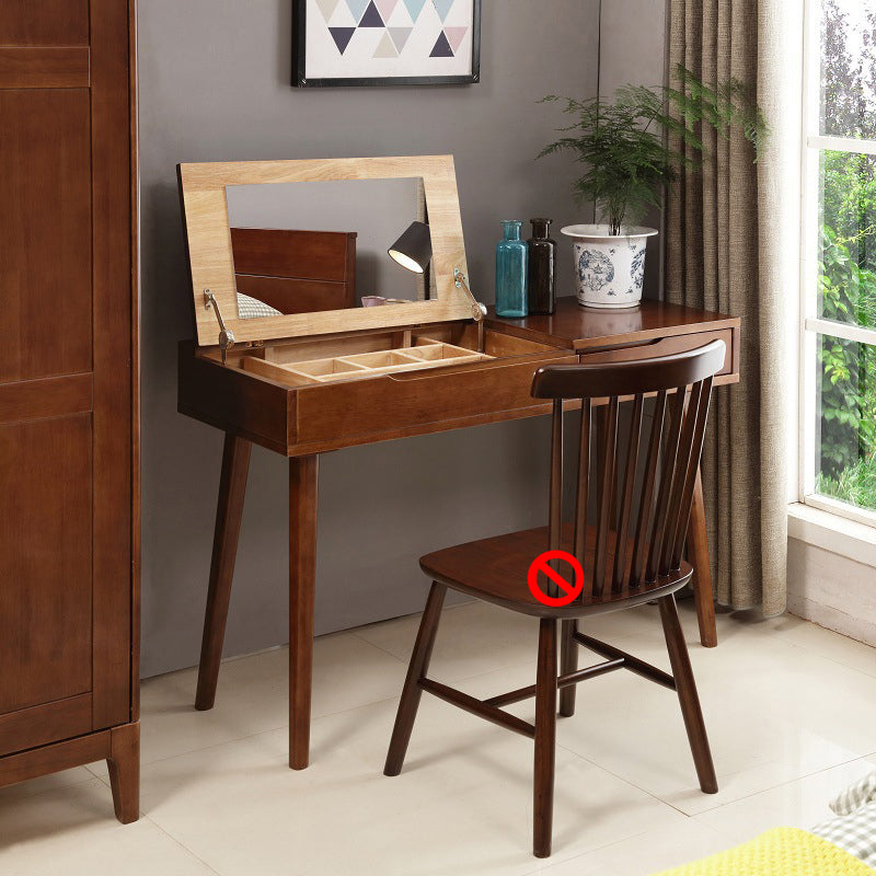 Nordic Flip-Top Vanity Dressing Table Set with Stool 1-Drawer Wood Vanity Table